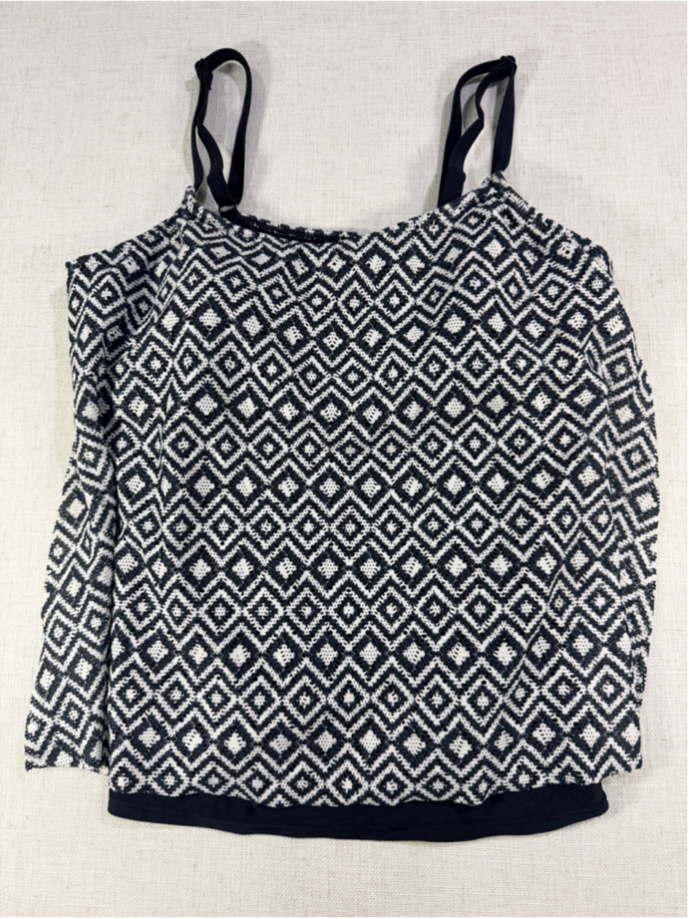 Croft & Barrow Crochet Lace Overlay Tankini Swim Top Black White Size 14